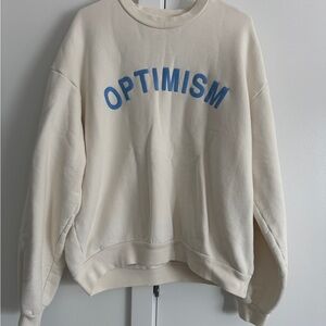 Cream Madhappy Sweatshirt with Blue 'OPTIMISM' Print Sz Medium